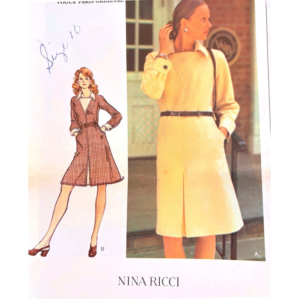 Vogue 2800 Nina Ricci Paris Structured A-Line Dress Sz 10 Vtg73 Catalog Pg Uncut
